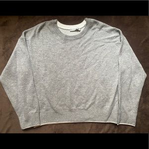 Vince Cashmere Cotton Small Gray Double Layer Crew Neck Pullover Sweater